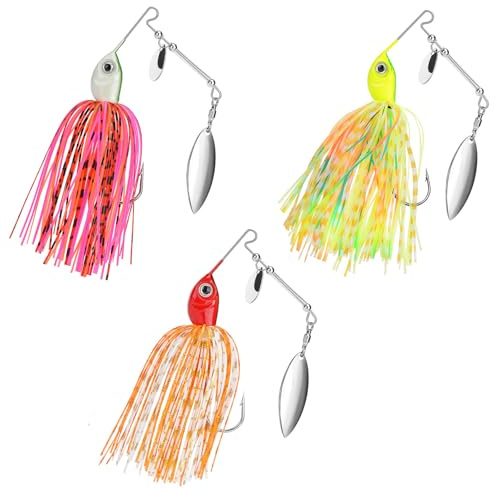 RiuCrepian Wild Devil Baits DW615 - Juego de 3 señuelos de pesca con ojos 3D, falda de silicona, anzuelo afilado, cebo de pesca para perca