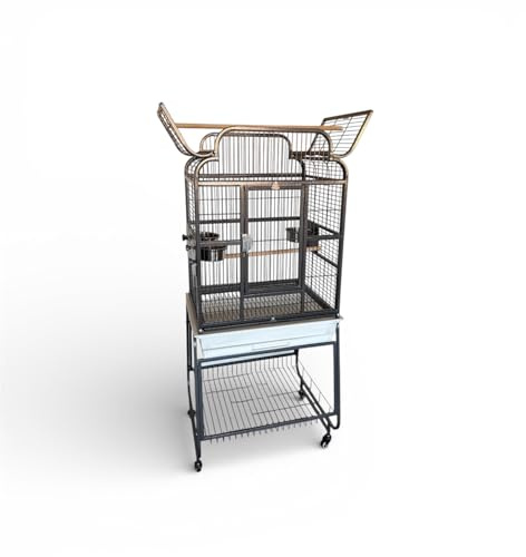 WUNDAPETS THIRLMERE MEDIUM BIRD PARROT CAGE ANTIQUE BLACK WHITE BASE ON WHEELS
