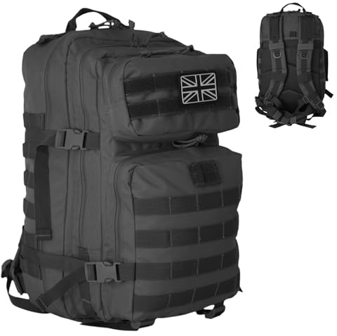 Military Tactical Backpack 21L – Heavy Duty Multi-Pocket MOLLE Rucksack with 180° Opening, Padded Breathable Back Panel, Adjustable Straps & Durable Zip Storage for Travel, Gym & Outdoor Use – Black
