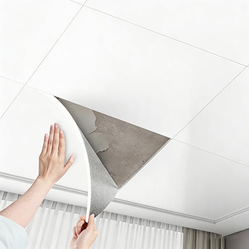 Pannelli Polistirolo Pannelli Autoadesivi per Controsoffitti da Bagno, Pannelli Decorativi Eleganti per Soffitti (fai-da-te), Piastrelle Adesive in PVC per Pareti(White,100 pcs (Cover 9 m²))
