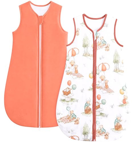 JiAmy Saco de dormir para bebé, 1, 1,5 y 0,5 tog, 2 unidades, unisex, para recién nacidos y bebés de 0 a 24 meses, 0,5 tog naranja, 0-6 meses