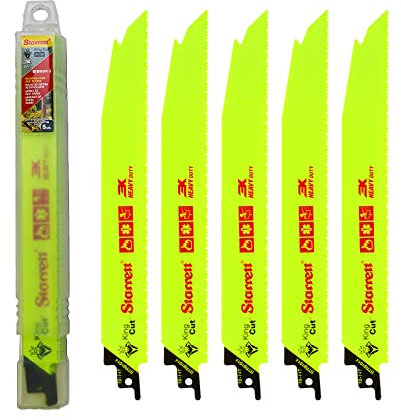 Starrett Bi-Metal Reciprocating Saw Blade - 5 Pieces BTR91014-5 King-Cut 225 mm/9 Inch 10-14TPI Unified Shank Heavy Duty Cutting - Compatible with Bosch Dewalt Makita & Many Others