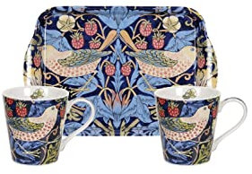 Pimpernel Juego de Taza y Bandeja Azul Strawberry Thief, Porcelana, Multicolor, 3 Count (Pack of 1)
