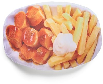 United Labels Currywurst & Pommes Kissen, Kopfkissen 50x30 cm, Sofakissen in Pommesschalen-Optik, Dekokissen, lustiges Geschenk für Kinder und Erwachsene