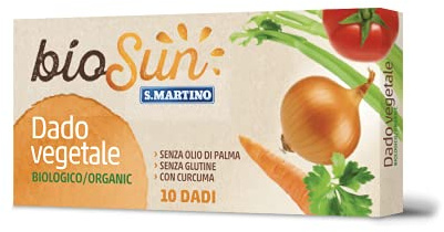 BIOSUN - Brodo Vegetale in Dado, Preparato per Brodo Vegetale Biologico, 10 dadi da 10g, con Diverse Verdure e Curcuma, Senza Glutine, Senza Olio di Palma, Made in Italy