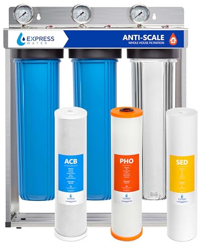 Express Water Whole House Water Filter System, 3 Stage Home Purifier System, Top Tier Filtration Specially Designed to Prevent Scale Build-Up, Protects Pipes and Appliances
