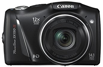 Canon PowerShot SX150 IS Digital Camera - Black (14.1 MP, 12x Optical Zoom) 3.0 inch LCD with Wide Viewing Angle (Renewed)
