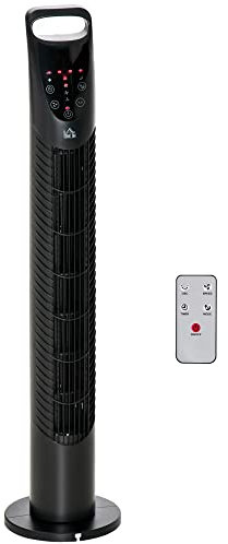 HOMCOM 31 Oscillating Tower Fan with Remote Control, 7.5H Timer, 3 Speed 3 Modes, Electric Floor Standing Cooling Fan for Home Bedroom Office, Black