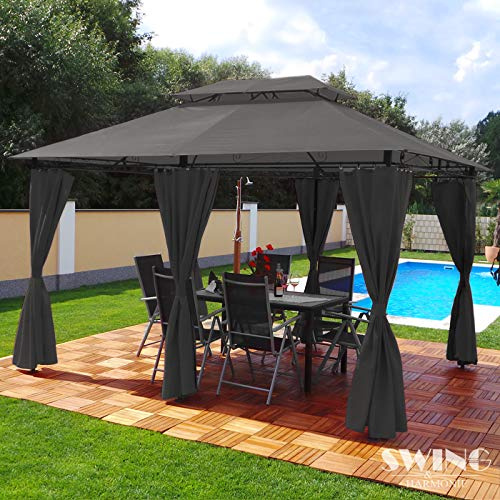 Luxus Pavillon 3x4m Minzo - inklusive Seitenwände Gartenpavillon Partyzelt Gartenzelt (ohne Moskitonetz, anthrazit)