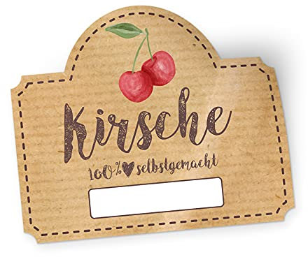 itenga 50x Marmeladen Etikett Kirsche Aufkleber 100% selbstgemacht Sticker braun selbstklebend für Marmelade Einmachgläser Geschenke - hochwertiges Papier - 4,5x3,8cm