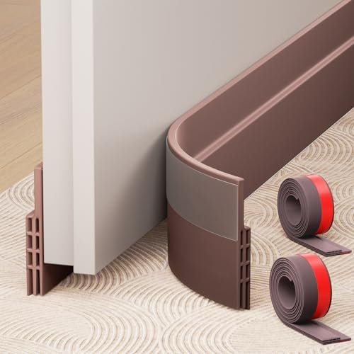 Door Draught Excluder 2 Packs,Door Bottom Seal,Under Door Draft Stopper Seals Anti-Collision Strong Adhesive Weather Stripping Tape Soundproof Draught Stoppers Brown 2PC 2 W x 39 L