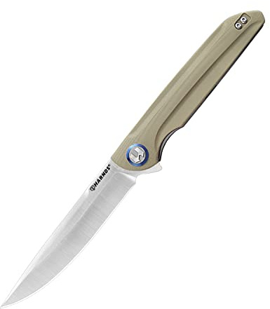 Harnds Cuchillo plegable para exteriores Assassin Sandvik 14C28N Cuchillo de caza para camping con mango G10 Acabado de la hoja satinado Cuchillo plegable (Arena cálida y satinada