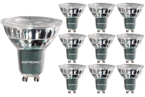 HOFTRONIC - Vorteilspackung 10er GU10 LED Strahler - 600K Tageslichtweiß - 5 Watt 400 Lumen (ersetzt 50W) - Dimmbar - LED Spots