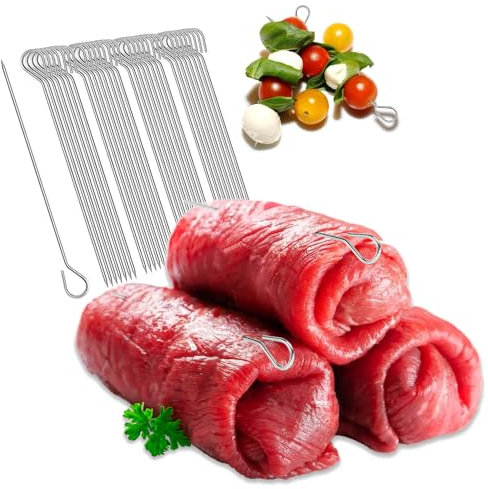 Robin Goods® 32x Rouladennadeln aus Edelstahl - 11 cm lange Fleischspieße rostfrei, langlebig - Spieße im Set, Rouladenklammern-Ersatz, Perfekte Rouladenspieße für leckere Rouladen (32 Stück - Nadel)