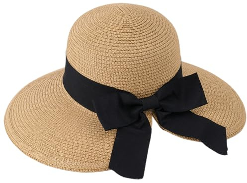 BEAHING Chapeau de Plage, Chapeaux de Plage pour Les Femmes UPF 50+ Chapeaux de Paille de Plage d'été Pliables Chapeaux de Pliables avec Arc Respirant Largeur Grand Chapeau pour Dames