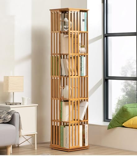 XAFNG Librerías giratoria de bambú de 360°, estantería giratoria de 5/6 Niveles, estantería giratoria de pie para Almacenamiento, Organizador de Torre para Sala de Estar, Sala de Estudio, Oficina