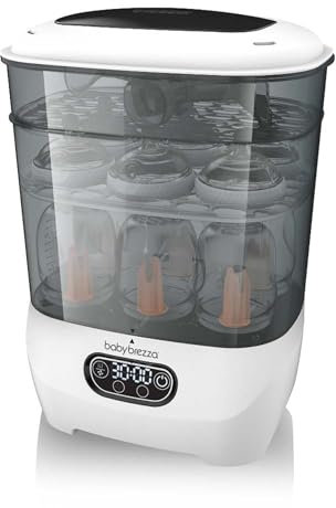 Baby Brezza Sterilizer Dryer Advanced – Sterilisiert & trocknet Babyflaschen, Milchpumpenteile & Zubehör automatisch – Mit HEPA-Filter, 4 Modi & großer Kapazität – BPA-frei – Weiß