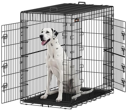 Feandrea Cage pour Chien Pliable avec 2 Portes, Plateau Amovible, 122 x 74 x 114 cm, Taille XXL, Haute, Noir PPD050B01