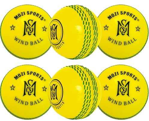 Mozi Sports Wind Cricket Balls - Indoor & Outdoor Soft Training Cricket Balls for Skills Coaching Practice (6x Yellow GB)