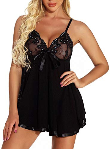 Générique Robe Sexy Femme Érotique Hot Dessous Corset Ensemble Porte Jarretelle Body Ouvert À l'entrejambe Femme avec Entrejambe Ouvert Tenu Sexy Tenu Dentelle Soutien-Gorge Et Culotte (Black, M)