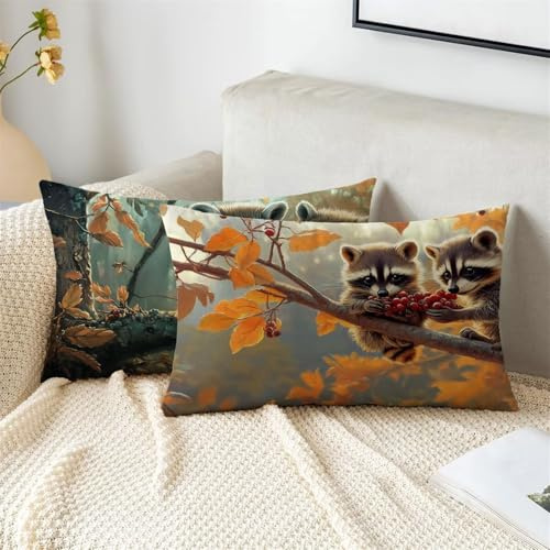 Funda Cojin 40x70 cm Otoño Fundas Cojines Animal Funda Almohada Juego De 2 Terciopelo Rectángulo Cojines Exterior, Cremallera Invisible, Decorativos Jardín Sala de Estar Sofá Dormitorio Oficina 2s-305