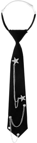 Wxinsheng Cravatta Nera Donna Lunga Regolabile,Cravatte da Donna con Catena in Metallo Punk,Uniforme JK Cravatta,per Ragazze,Laurea,Matrimonio e Business