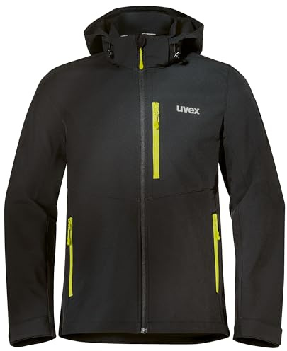 Uvex Softshelljacke für Herren – wasserdicht & winddicht, Outdoor Arbeitsjacke – Schwarz-Gelb (Größe XL)