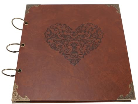 SIXRUN Resistente Raccoglitore a Fogli Mobili, Album Fotografico, Design con Rilegatura Ad Anelli in Ferro, Album per Autografi di Grande capacità, Marrone (Modello a forma di cuore)