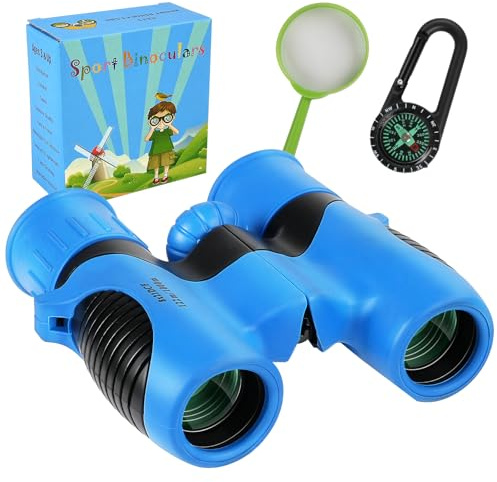 Jumelles 8×21 pour Enfants de 3 à 12 Ans, Jouet avec Loupe et Boussole, pour Garçons et Filles (b)