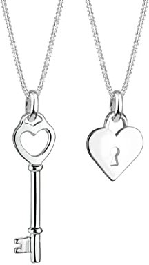 Elli Halskette Damen Partnerkette Herz Schlüssel Schloss in 925 Sterling Silber