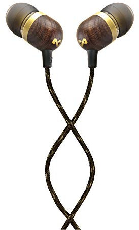The House of Marley Smile Jamaica Écouteurs Intra-auriculaires, Bouton de Contrôle du Microphone, Driver 9,2mm Anti-Bruit, 2 Tailles d’Embouts Inclus pour le Confort, Câble Anti-nœuds, Laiton