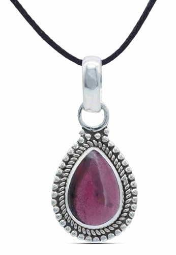 mantraroma Collana con ciondolo in argento 925, pietra preziosa rossa granata, collana con ciondolo in argento sterling da donna, regalo