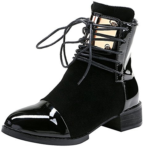 ANUFER Women Punk Metal Style Cap Toe Chunky Heel Zip Ankle Boots Black SN02701 US8
