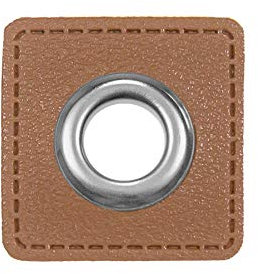 Ösen Patches eckig – 2 Stück – Lederimitat zum Aufnähen – 20 Farben – für Kordeln, Taschen, Turnbeutel, Kleidung – Patch mit Metallöse – DIY Nähzubehör für Deko & Accessoires (mittelbraun)