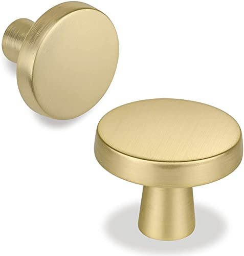 Goldenwarm 5 Pack Gold Drawer Knobs, Zinc Alloy Brushed Brass Knobs for Drawers, Wardrobe, Round Single Hole Kitchen Handles