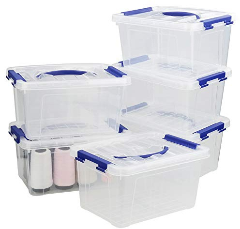 Readsky Set of 6 Clear Storage Box, 6 L Clear Plastic Storage Latch Box