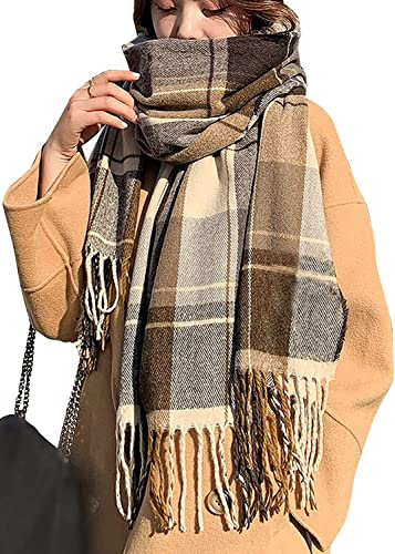 Mocasor Plaid Blanket Scarves for Women, Ladies Fashion Winter Warm Tartan d Long Checked Shawls and Wraps