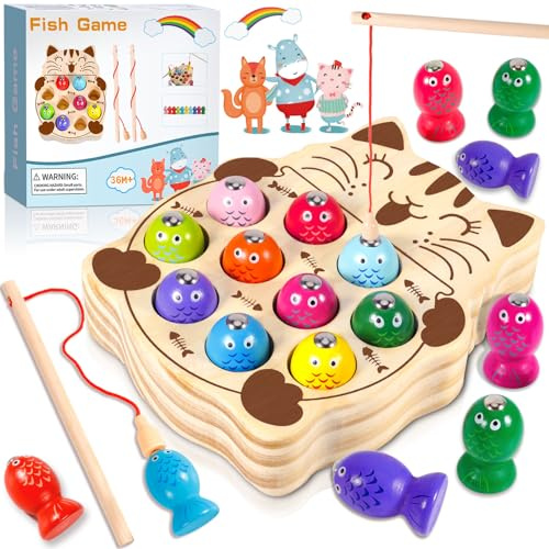 FAMKEEP Juguetes Montessori 3 Años,Juego De Pescar para Niños,Juegos Educativos Niños,Juguetes Madera Bebe,Regalo Niño 3 4 5 6 Años