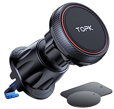 TOPK Handyhalterung Auto Magnet, KFZ Handyhalter Auto Lüftung mit 2 Metallplatte Universal 360° Drehbar Magnetisch Halterung Auto für Smartphone und Tablet