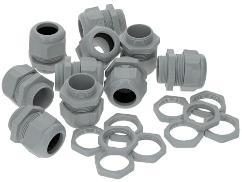 Kalitec M16 - Pasacables (plástico, 10 unidades, 3,5-10 mm, rango de sujeción, M16, contratuerca, plástico, color gris, pasacables impermeables)