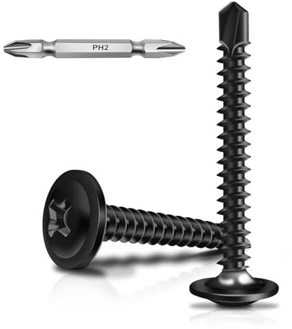 Lot de 50 vis à tôle 4,8 x 38 mm - Vis autotaraudeuses en acier inoxydable - Vis cruciformes - Oxyde noir - Avec embout de tournevis