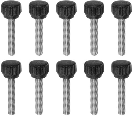 QUARKZMAN 10pz Vite a Testa Zigrinata Pomelli a Mano M5 x 25mm Filettatura Maschio Metrica Testa in Plastica Opaca da 13mm in Acciaio Inossidabile 304 Manopola Serraggio Bloccaggio, Nero