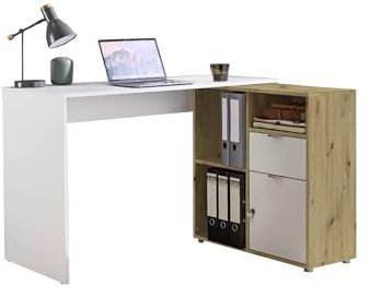 BMG Möbel Eckschreibtisch Leni, Homeoffice Schreibtisch (Artisan Eiche/Weiß)