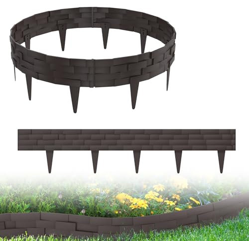 XMTECH 15m Rasenkante Beeteinfassung Gartenpalisade in Stein-Optik, Beetumrandung Mähkante Randsteine aus Kunststoff mit 15 Elemente á 100 cm, Braun