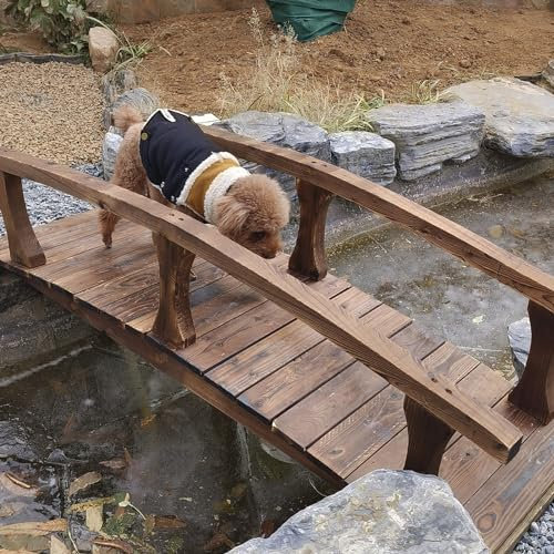 Puente de jardín de Madera Maciza de 1,8 m, Pasarela de Arco clásica para paisajismo en Granjas de Arroyos, Puente de Madera carbonizada con barandillas de Seguridad.