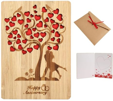 AURIVEE Cadeau Mariage en Bois avec Enveloppe – Carte en Bois Écrite avec Cœur, 10x15 cm, pour Mariage, Anniversaire, Action de Grâce