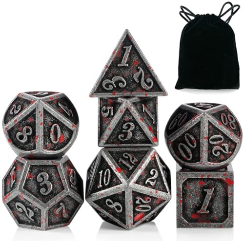 JYNVO 7 Piezas Set de Dados DND con Bolsa, Dados Poliédricos D4/D6/D8/D10 (0-9 & 00-90)/D12/D20 para Dragones y Mazmorras, RPG & Enseñanza Matemática, Juegos de Mesa & Fiestas