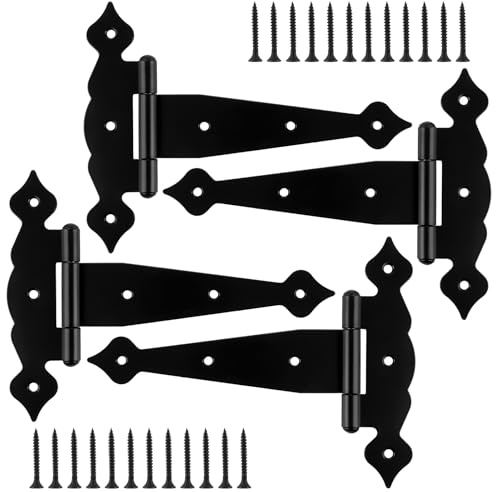 MIVIDE 4er Set Kreuzgehänge Schwarz 200 mm T Scharniere Pulverbeschichtet T-Scharniere Schwerlast mit Schrauben Türscharniere für Schuppentore, Gartentor, Fenster, Holztüren