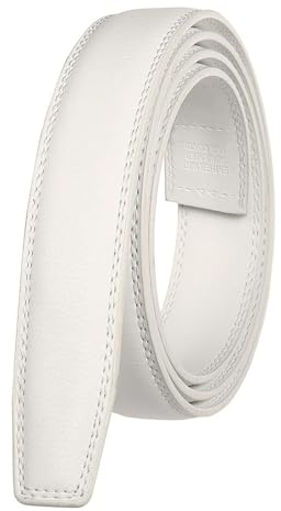 Rconedy Correa de cuero con trinquete sin hebilla, color blanco, 3,1 cm de ancho, para cinturones de hebilla automática, 110/120/130 cm de longitud