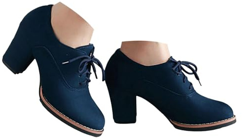 Generisch 2026 Botines para mujer con cordones y tacón de bloque lisos informales para invierno en diseño moderno